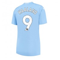 Camisa de Futebol Manchester City Erling Haaland #9 Equipamento Principal Mulheres 2023-24 Manga Curta